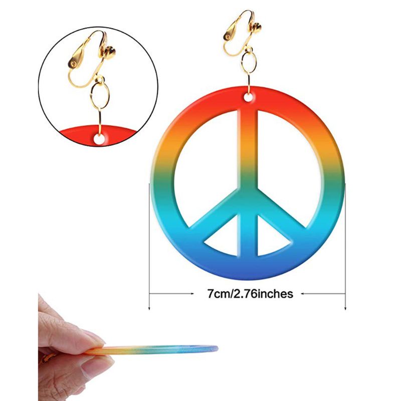 SIY  Hippie Costume Jewerly Set 60s 70s Rainbow Peace Sign Pendant Necklace Earrings