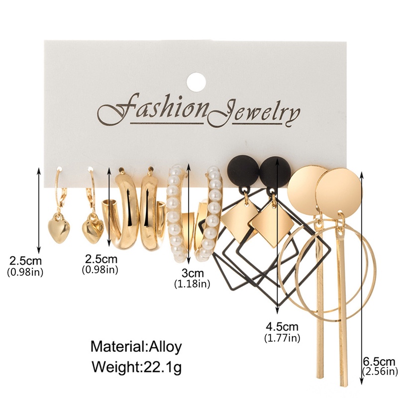 5 Pasang / Set Anting Stud Bentuk Kupu-Kupu Lingkaran Aksen Mutiara Warna Emas Gaya Retro Korea Untuk Wanita