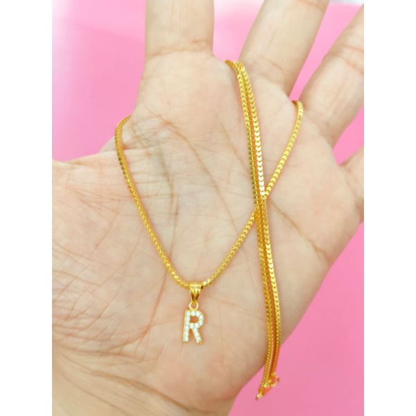 KALUNG MILANO DAN LIONTIN INISIAL R PERAK 925 LAPIS EMAS 24K