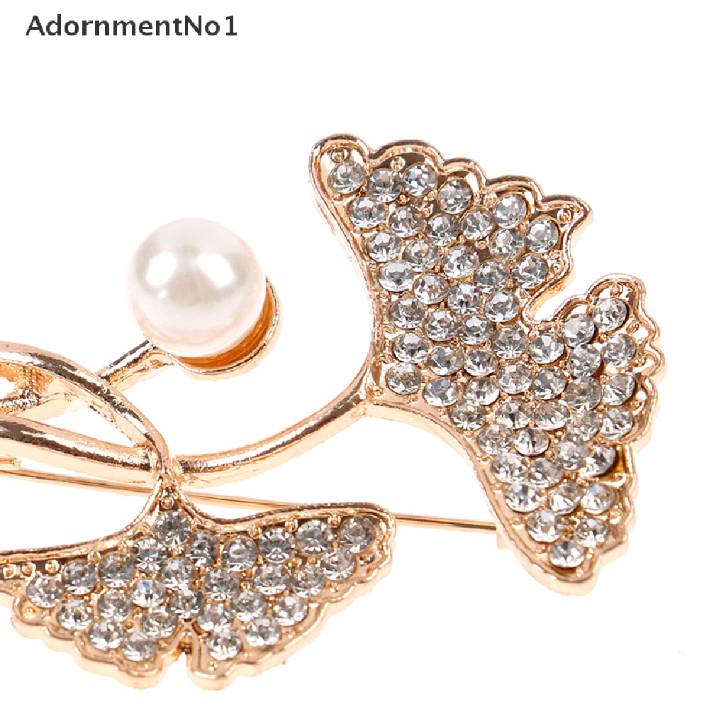 (AdornmentNo1) Bros Pin Desain Daun Hias Mutiara + Berlian Imitasi Untuk Wanita