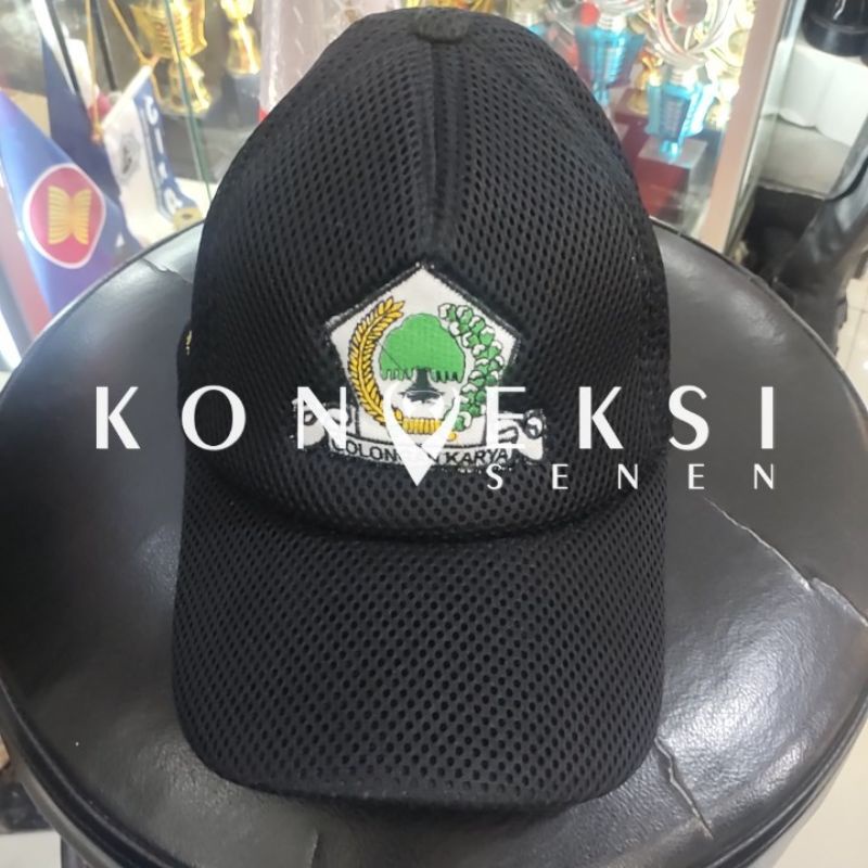 topi golkar warna hitam bordir