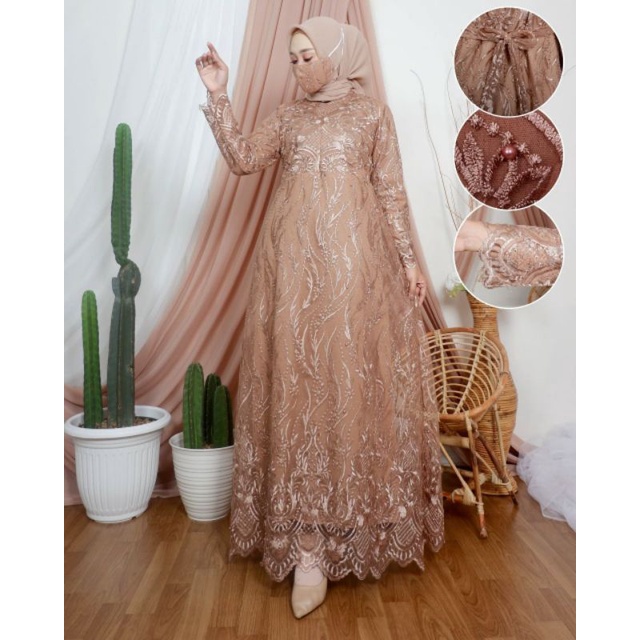 gamis brokat full depan belakang / brokat pesta / brokat murah / gamis brokat bisa seragam/ baju kon