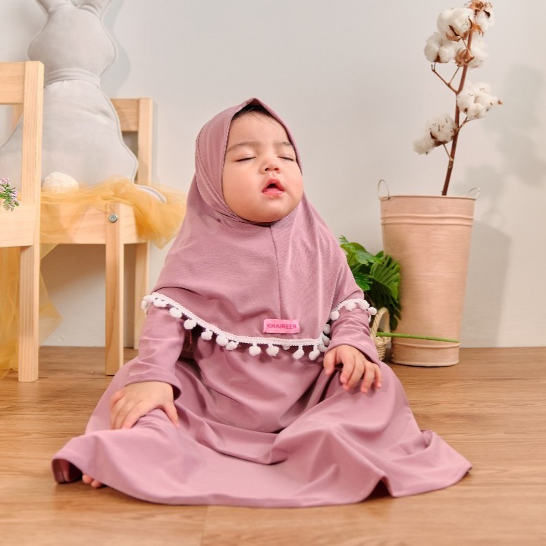 Gamis Anak Perempuan Pompom Original 100% Khaireen Usia 0-5 Tahun / Gamis Bayi Perempuan