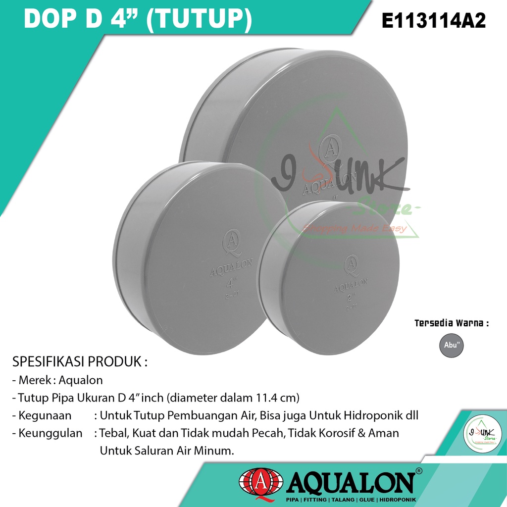 TUTUP DOP PIPA D 4" INCH / CAP PIPA PVC 4 INCH - AQUALON