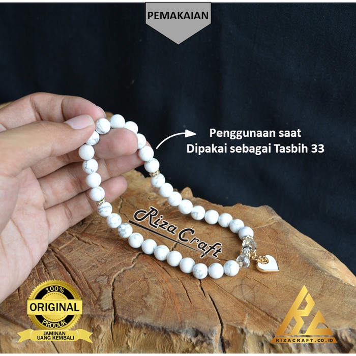 Tasbih - Tasbih 33 Bead Biji Butir Unik Cantik Batu Asli Howlite Putih Natural