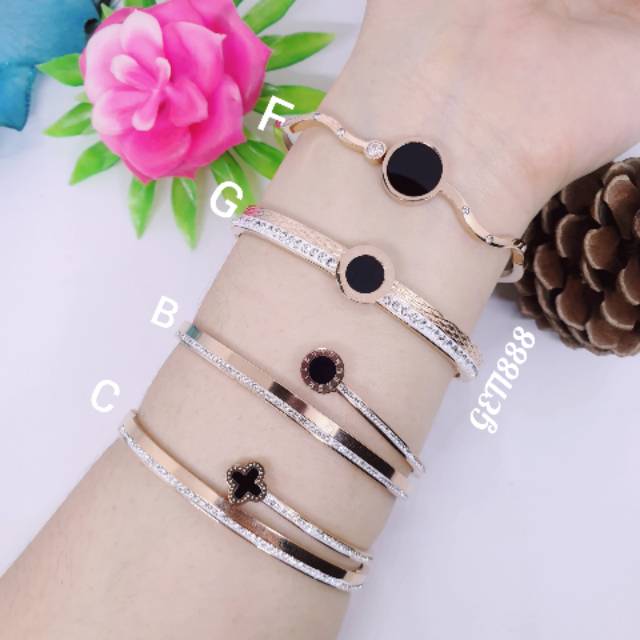 Gelang korea simple titanium asli anti karat rose gold GBT-52