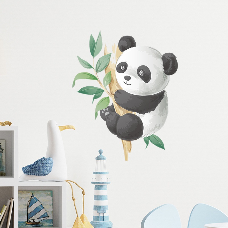 Stiker Dinding Bahan Mudah Dilepas Gambar Kartun Panda Dan Bambu Untuk Dekorasi Kamar Anak