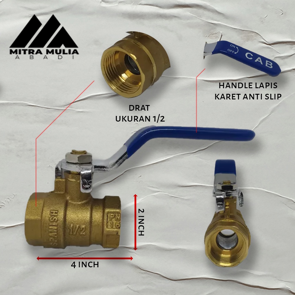 Ball Valve Kuningan ukuran 1/2 inchi - stop Kran Keran