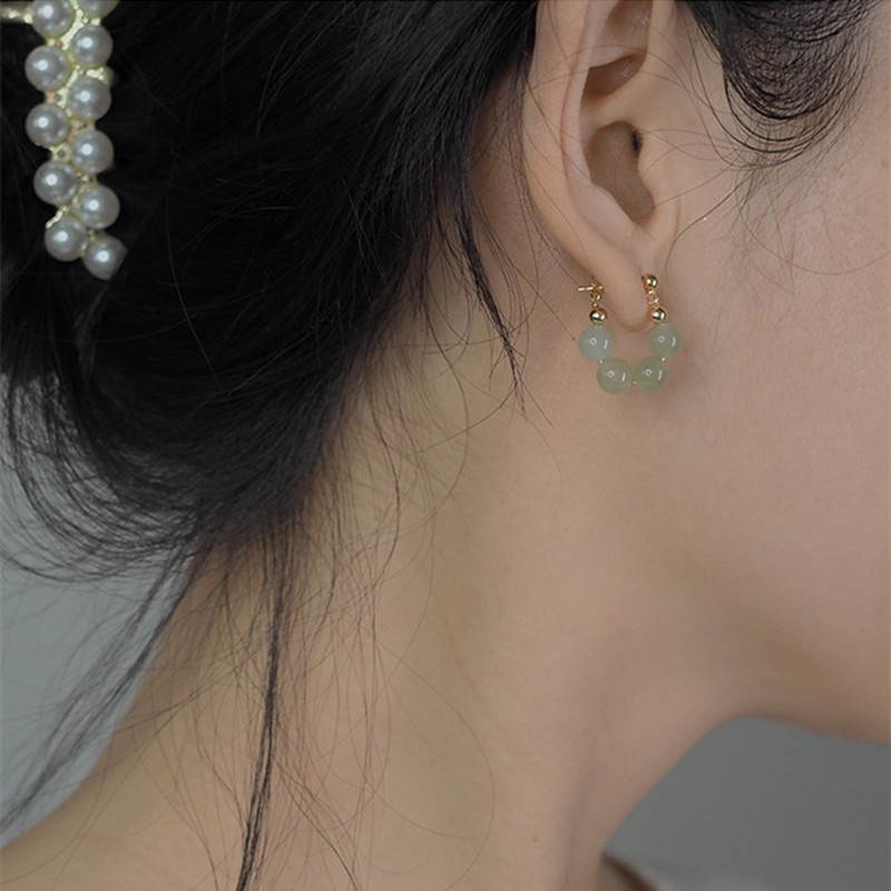 Anting Stud Manik-Manik Giok Alami Empat Hetian Untuk Wanita