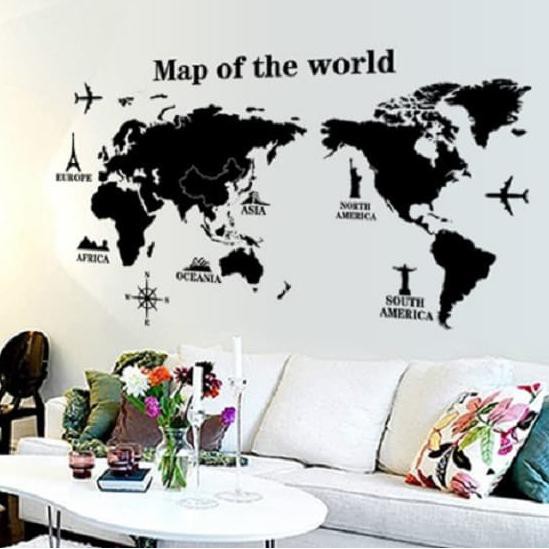 

Baru Set Stiker Dekorasi Dinding Motif "Map Of The World" Juara