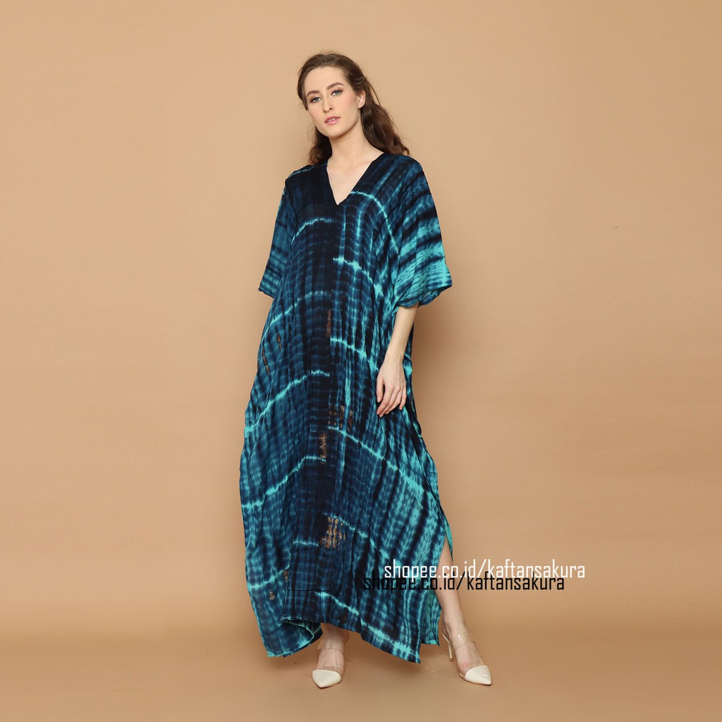 KAFTAN TIE DYE ORIGINAL BALI RAYON HOME DRESS HITAM ORANGE TIE DYE WANITA CASUAL 2021 BY KAFTASAKURA