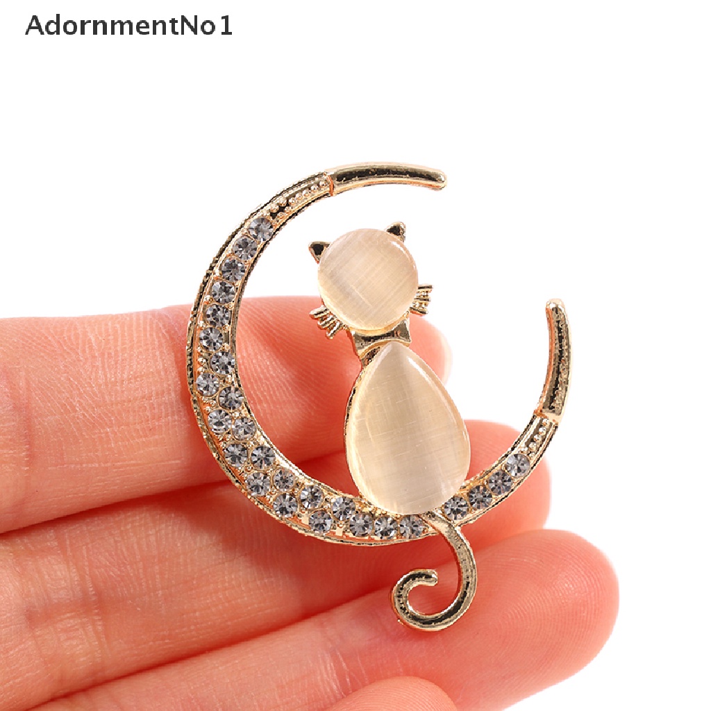 (AdornmentNo1) Bros Pin Bentuk Kucing Aksen Opal + Berlian Imitasi Untuk Wanita