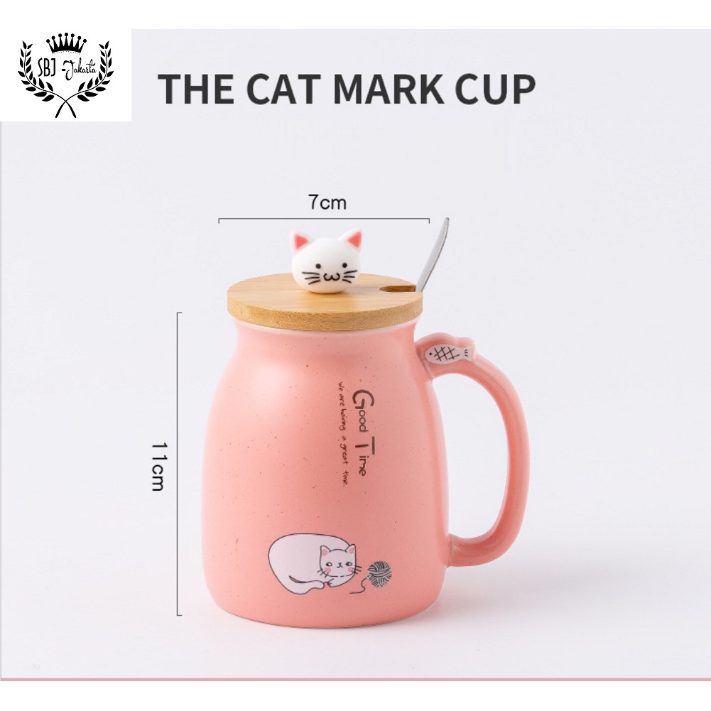 Cangkir Keramik Cat Mark Cup Gift Set Ceramic Mug 450 ml dengan sendok