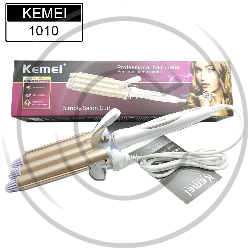 CT-KM-1010 / Kemei Catokan Pengeriting Rambut (Curly) Premium 3 Tabung Limited