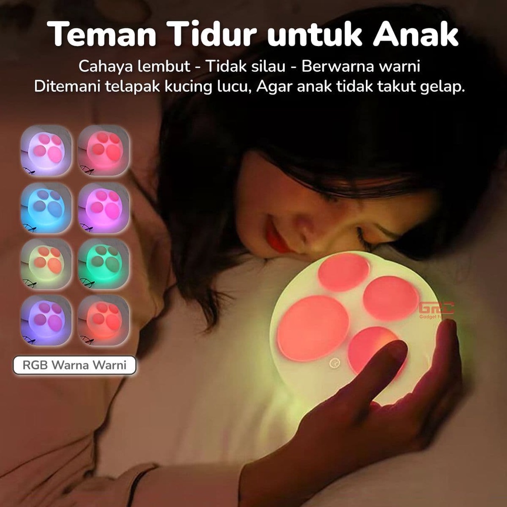 Lampu Tidur Silikon Sentuh Telapak Kaki Kucing Night Light Silicon Cat