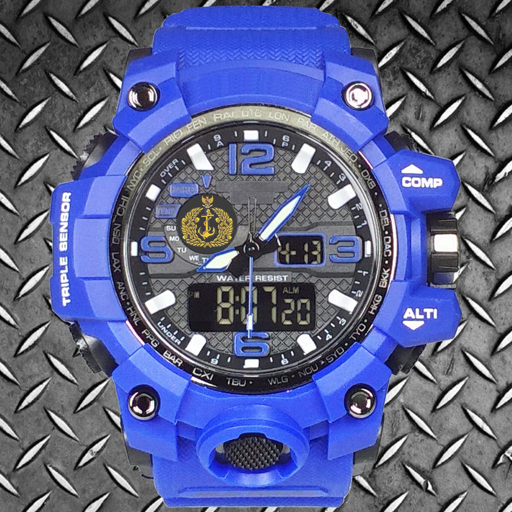 (Istimewa Bossque) Jam LOGO TNI - AL Double Time Full Biru (Exclusive)