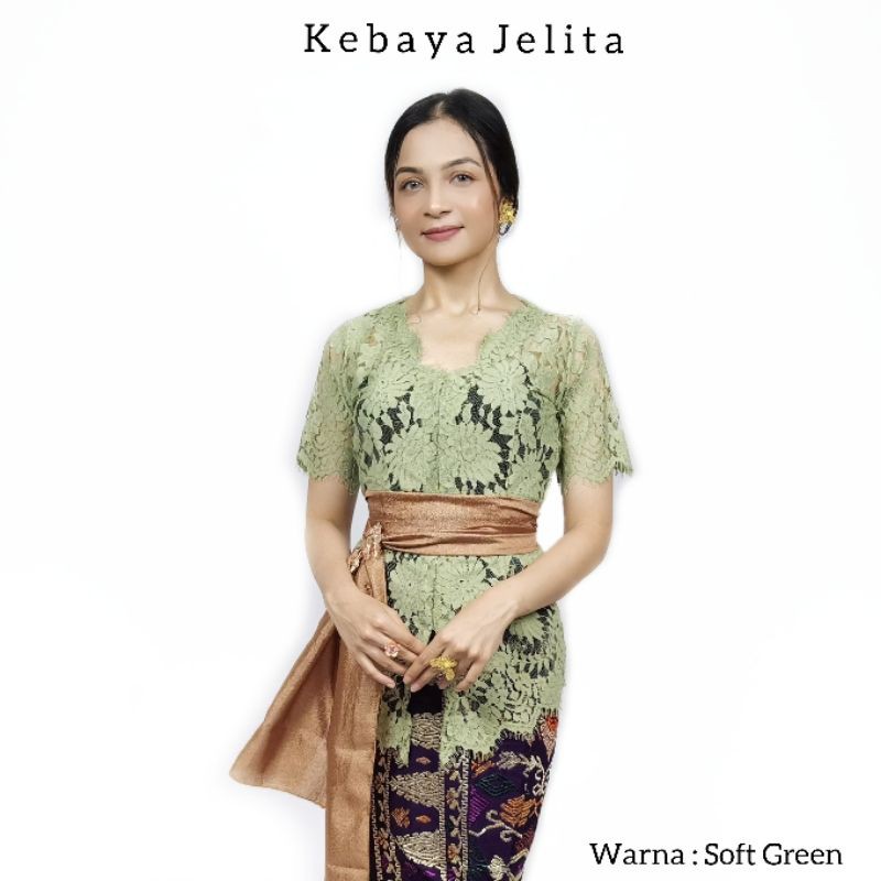 Atasan Kebaya Bali Sabrina Lengan Pendek Semifrance Jelita-Soft Green