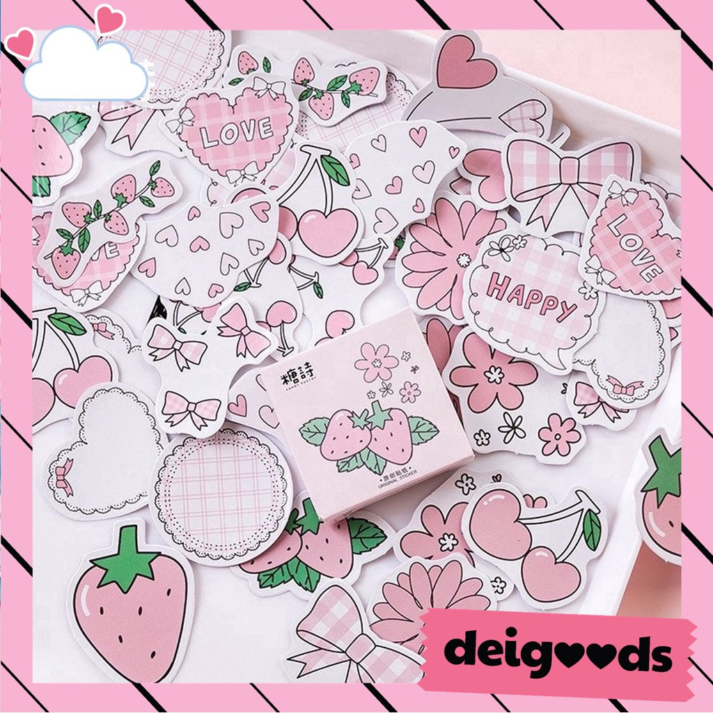 

DEIGOODS❤ 45 Pcs Deco Sticker Strawberry Kawaii Diary Dekorasi DIY Scrapbook Journal Diary Pink