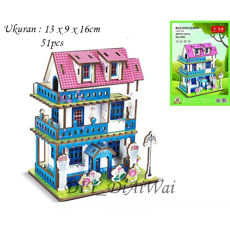 Puzzle 3D DIY bahan kayu VILLA mainan puzzle edukasi anak (kado &amp; pajangan)