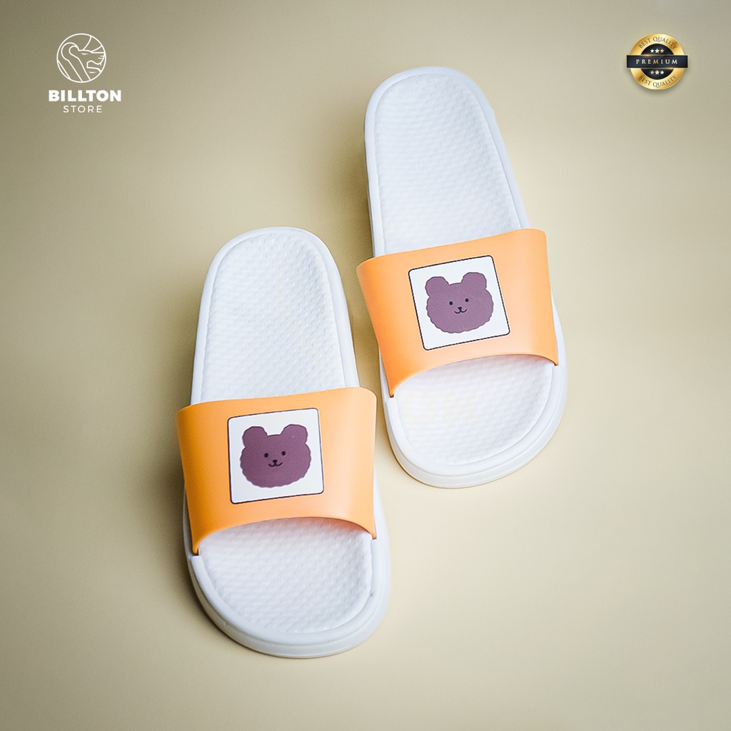 Sandal Slop Karet Wanita Cute Karakter Orange Bear / Sandal Slip On Lucu High Quality Rubber