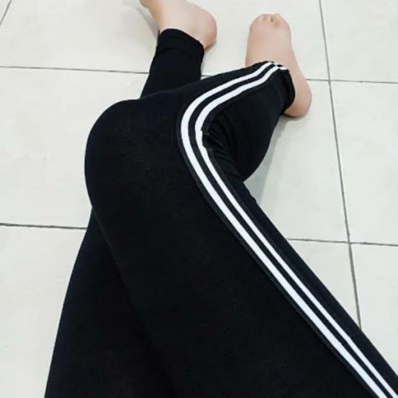 Legging List Strip 2 Legging Olahraga Bahan Spandex Celana Garis 2 Jumbo Standar