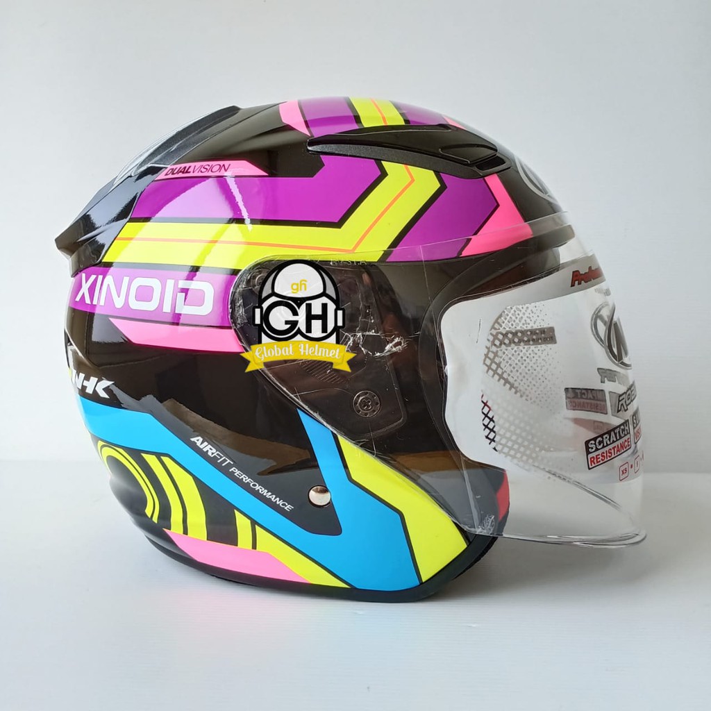 HELM NHK R1 XINOID NHK R-1 XINOID BLACK PURPLE YELLOW DOUBLE VISOR