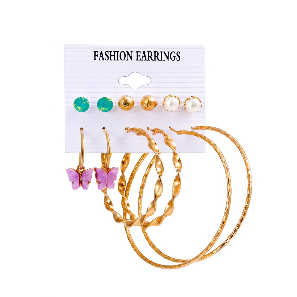 Set Anting Tusuk + Kalung Desain Kupu-Kupu Geometri Hias Mutiara Imitasi Untuk Wanita