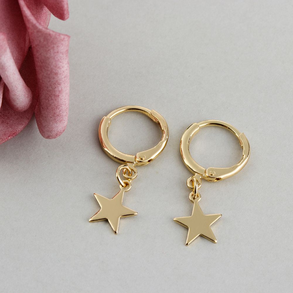 Anting Hoop Tindik Telinga Bentuk Bulan Bintang Kecil Warna Emas Silver Untuk Wanita Charms