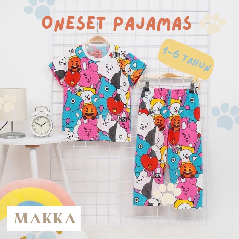 Setelan Anak Perempuan One Set Piyama Baju Tidur Motif Fullprint Karakter BT21 Bahan Kaos Stretch Im