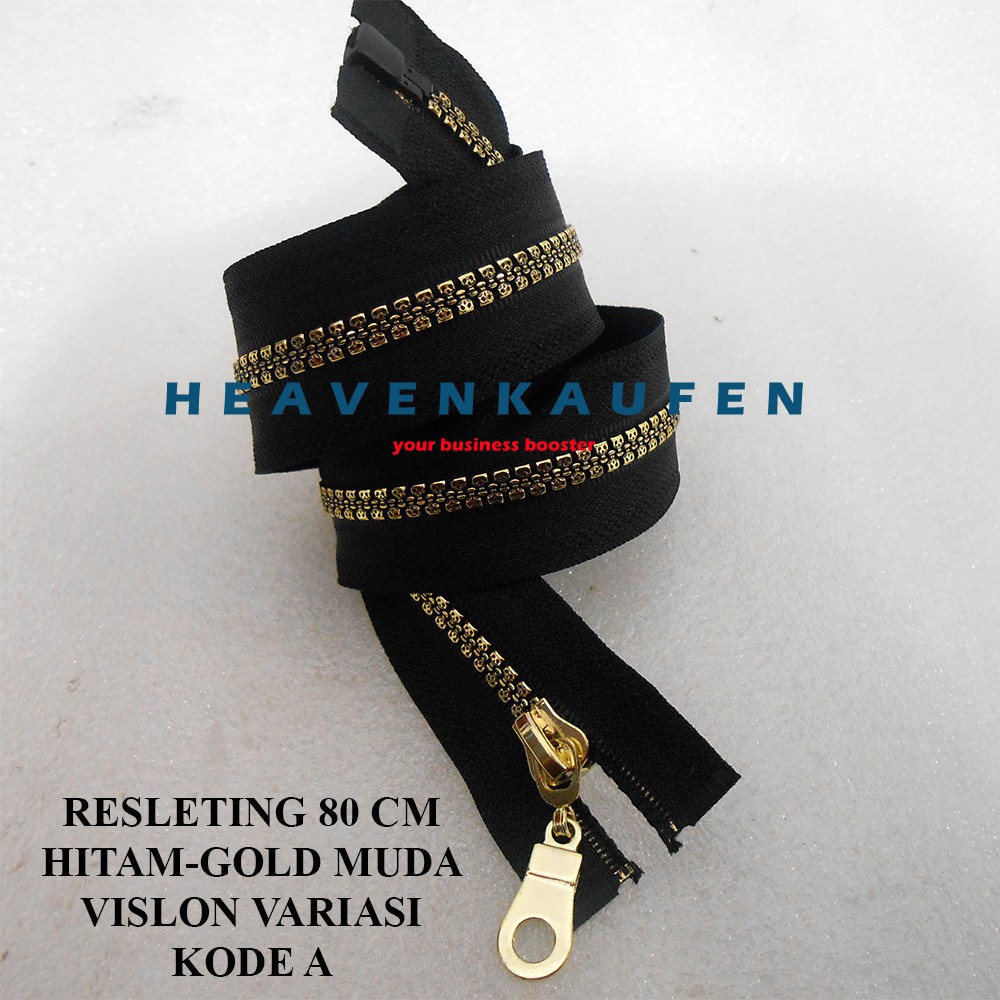 Resleting Zipper 80 cm Hitam - Gold Muda Vislon Variasi Kode A Untuk Abaya Gamis Busana Wanita Dll