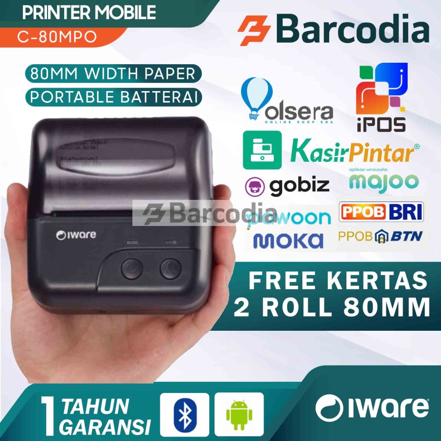 Mobile Printer Bluetooth PPOB Kasir Thermal 80MM IWARE C-80MPO ANDROID (USB+BLUETOOTH)