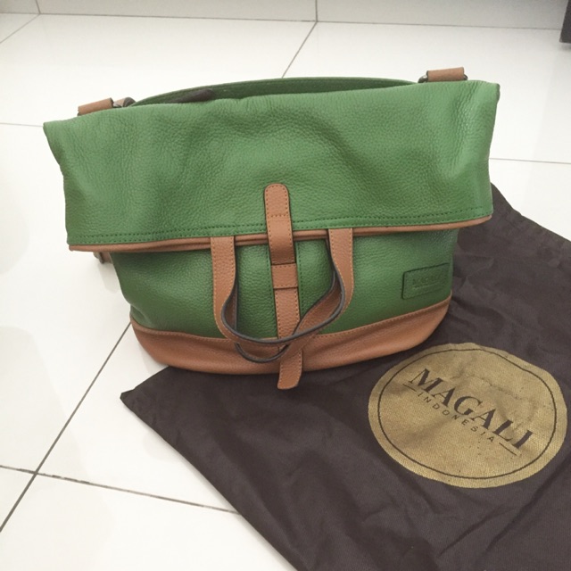 Tas Kulit Asli MAGALI, Filo Hijau ,Preloved PL