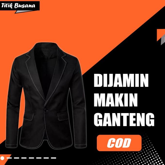 Blazer Basline Hitam Formal Blazer Pria Korea Jas Pria Slim Fit S-XL
