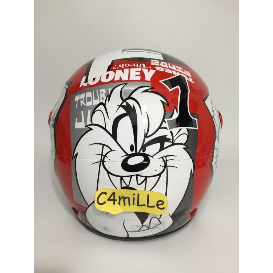 TERBARU DAN MURAH HELM GM EVO TAZMANIA 32 RED SILVER GLOSSY HALF FACE ,