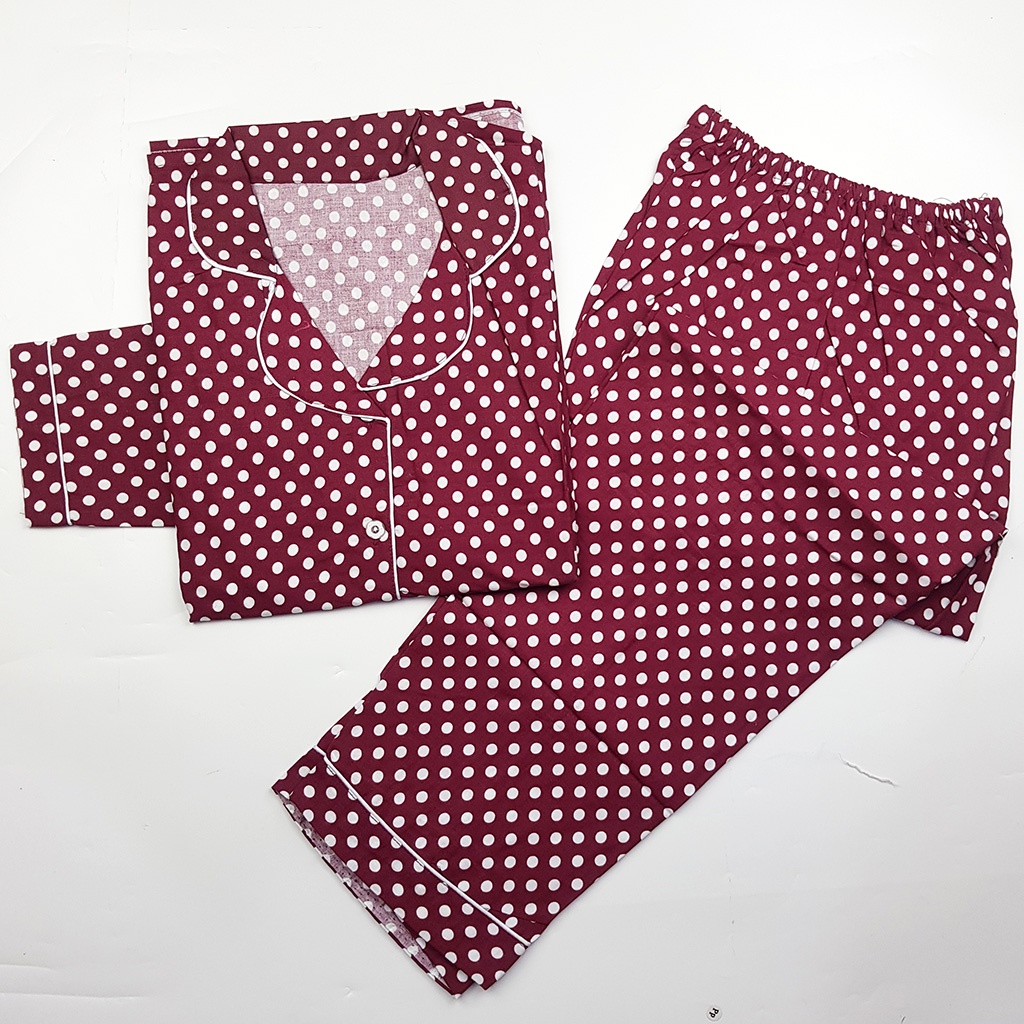 Stelan Baju Tidur Piyama Dewasa Lengan Panjang All Size Motif Lumina-PPL ONDE MARUN KAJEP