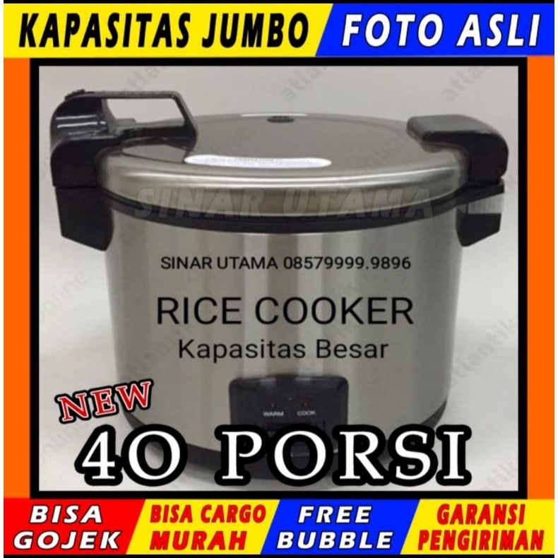 Rice Cooker Besar Jumbo 40 Porsi 20 Liter Restoran Catering Body Stainless Steel Elegant