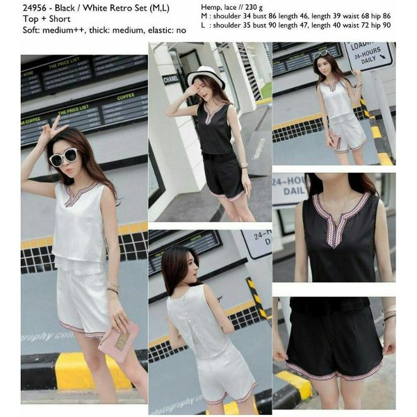 UNIX Best Seller Baju Setelan Set AtasanHotpants PutihHitam HempCina Korea Murah