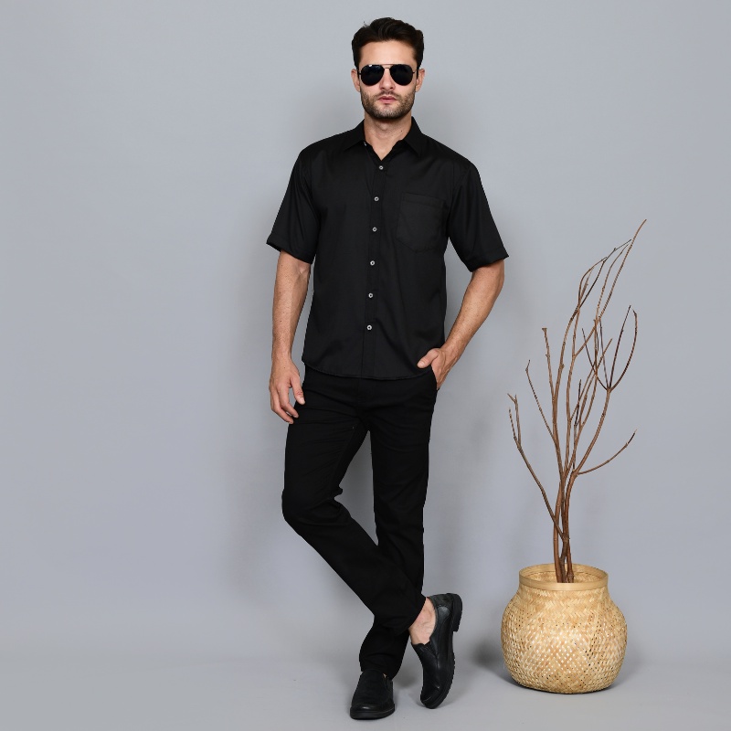 Kemeja Pria Basic Polos Lengan Pendek Slim fit Formal  Kantoran Casual - DNA Sares