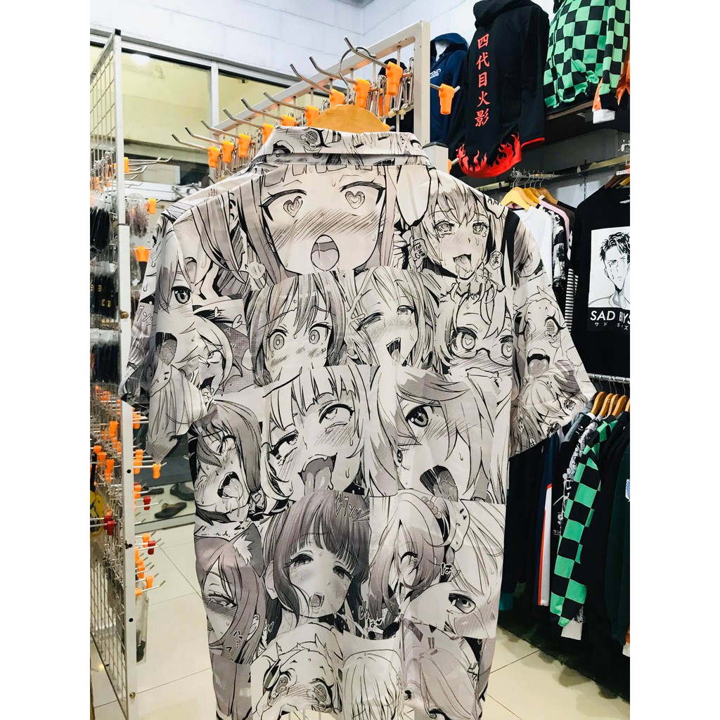 Kemeja Ahegao Fullprint Manga Black White