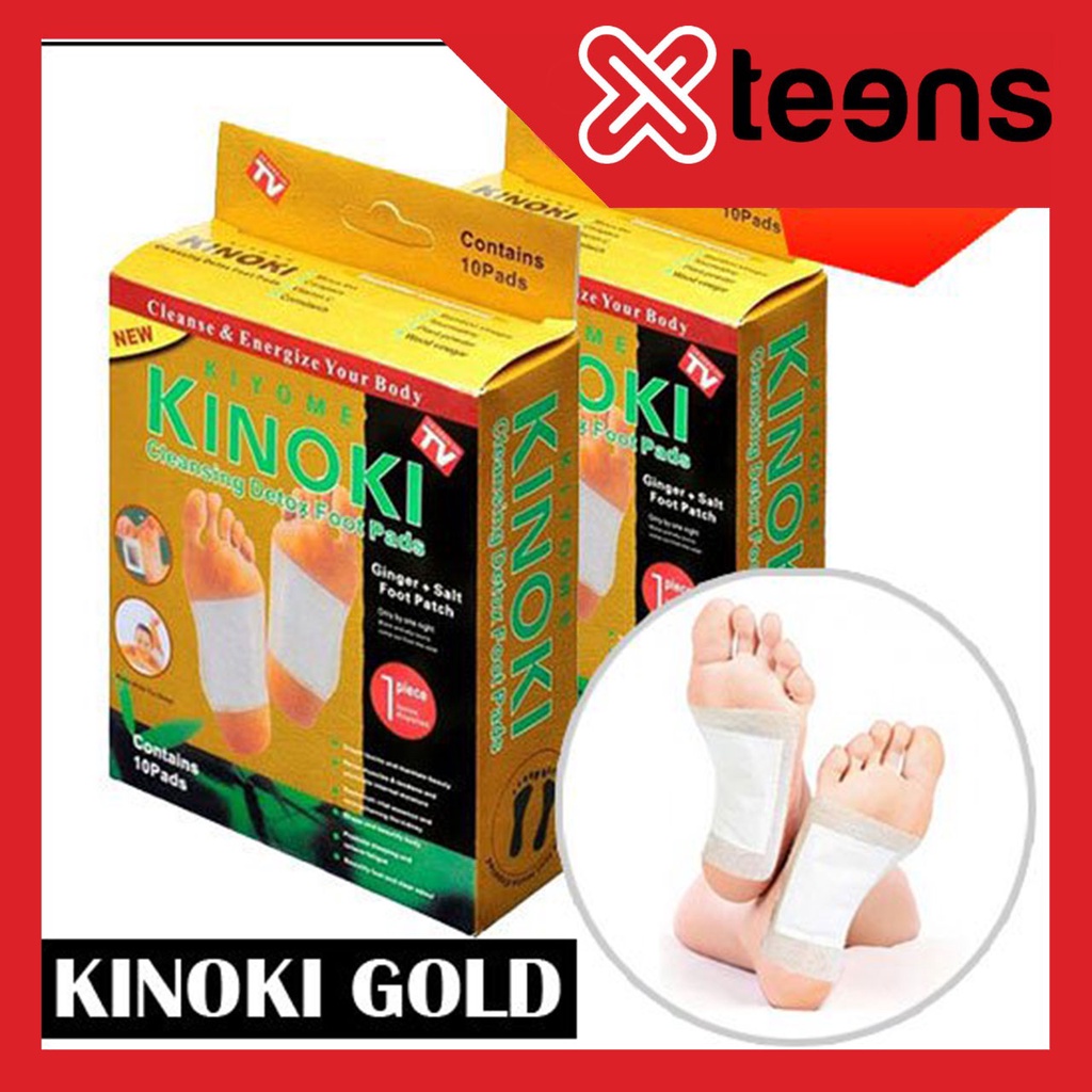 ( 1Box isi 10Pcs ) Termurah Kinoki Gold Detox Foot Pads - Koyo Kaki Kinoki Gold BOX/PLASTIK