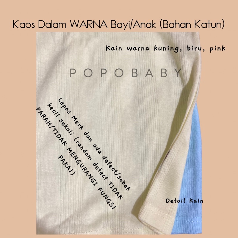 Kaos dalam / singlet warna Anak/Bayi (BAHAN SINGLET KATUN)