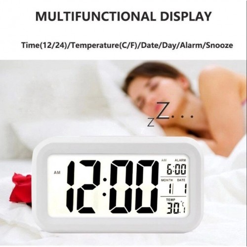 JD-05 Putih Jam weaker Pintar Meja Digital LCD Alarm Kalender &amp; Sensor Suhu Weker Lampu LED Smart Alarm Clock multifungsi