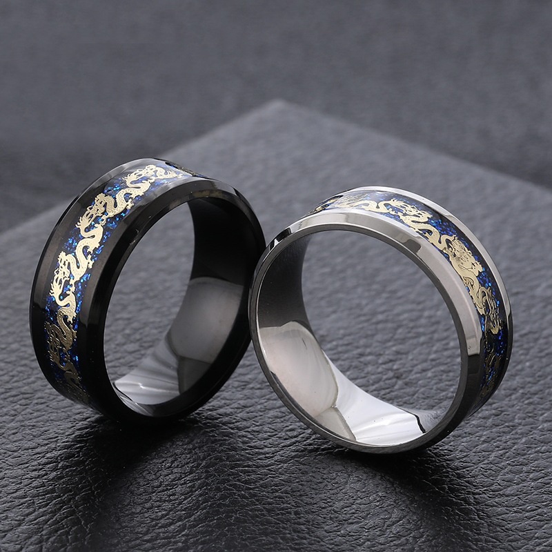 Cincin Bahan Stainless Steel Motif Naga Ukuran 8mm Untuk Pria Dan Wanita