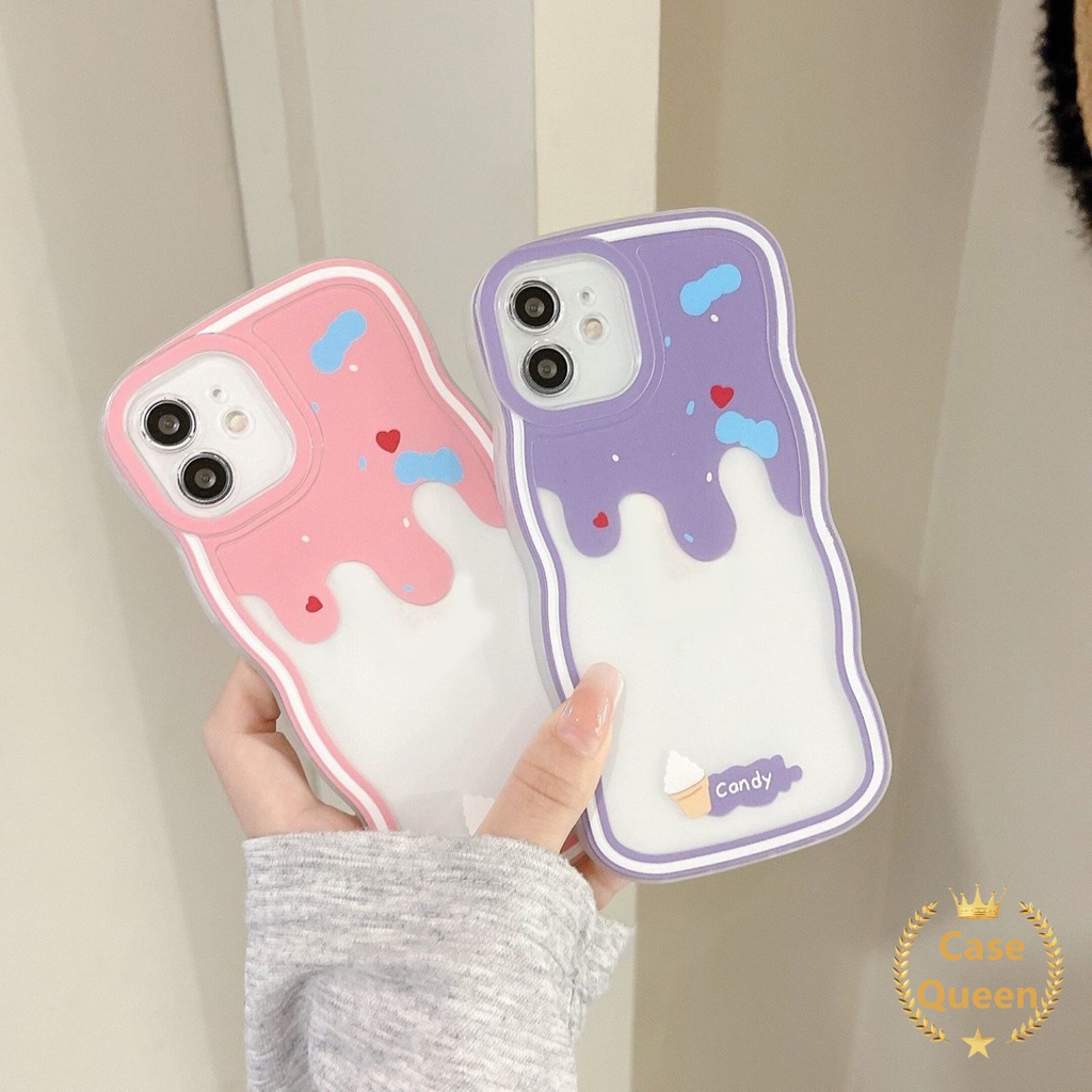 Ins Wavy Edge Case Oppo A16 A17 A57 2022 A15s A5s A15 A12 A3s A7 A17K A16s A54 A11K A32 A53 A33 2020 A12E A35 Transparan Lembut TPU Musim Panas Warna-Warni Es Krim Penutup Belakang