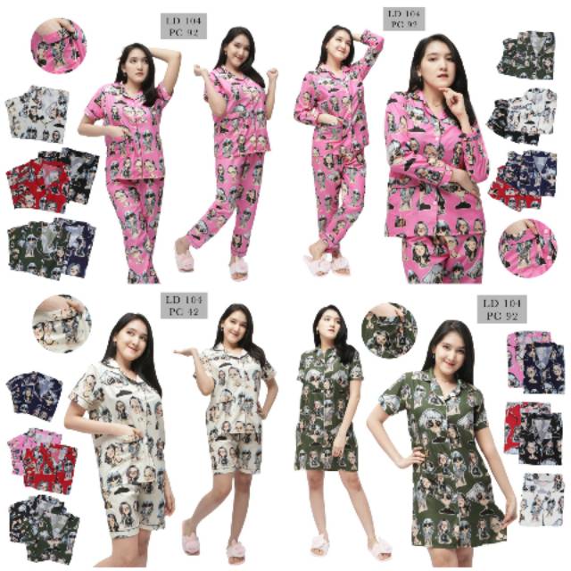 Baju Tidur Piyama Wanita/Cewek Dewasa Pajamas Motif Retro CP/PP/HP/DST