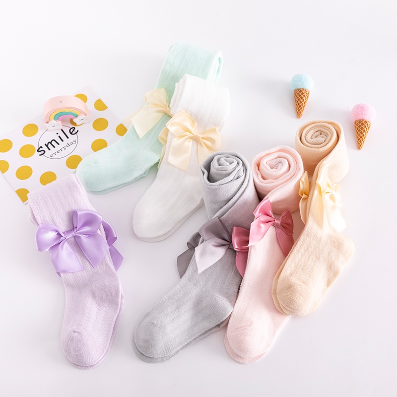 [PRINCESS KESLI] 0-8 Tahun Kaus Kaki Panjang Import Anak Perempuan Pantyhose Hiasan Pita Tersedia Banyak Warna Polos