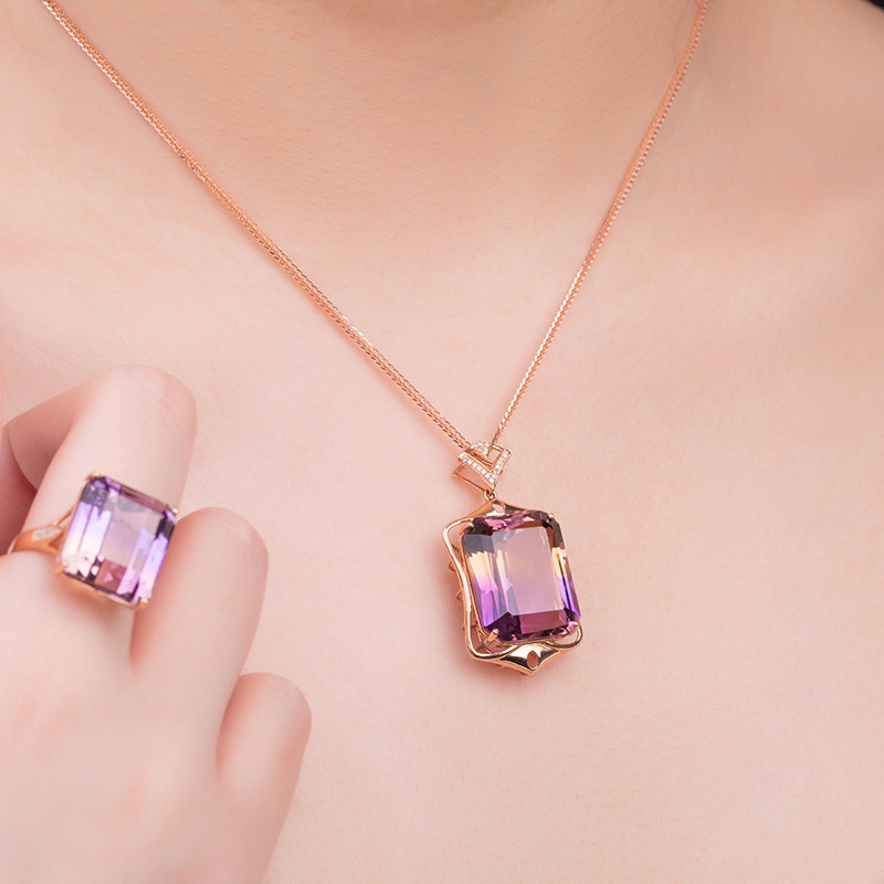 [Ready Stock]Fashion Personality Color Crystal Pendant 18K Rose Gold Plated Necklace