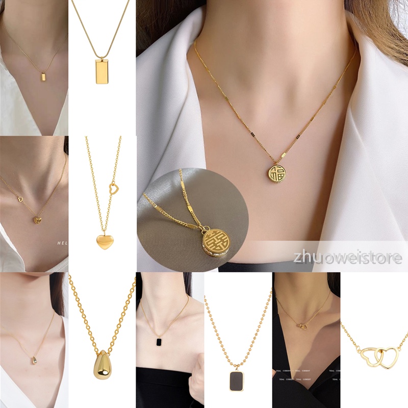 Kalung Rantai Bahan Titanium Steel 18k Gold Cubic Zirconia Hypoallergenic Adjustable Untuk Wanita