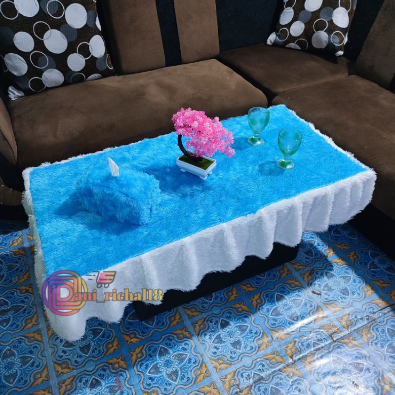 RB Taplak meja Ruang tamu / Taplak meja rumbai kombinasi ruang tamu / Taplak meja kaca rusng tamu