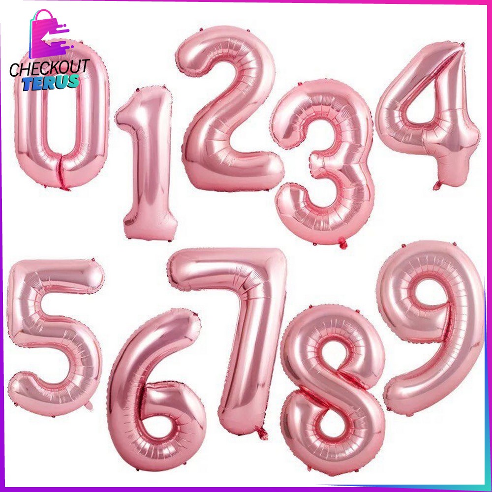 CT C390 Balon Foil Rose Gold Abjad Alphabet Angka Polos Balon Huruf A-Z Balon Foil Angka 0-9 Balon Foil Perlengkapan Ulang Tahun Balon Pesta